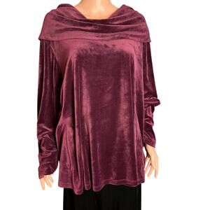 Lane Bryant Burgundy Velvet Tunic 26/28 Cowl Neck Stretchy Casual Date Night
